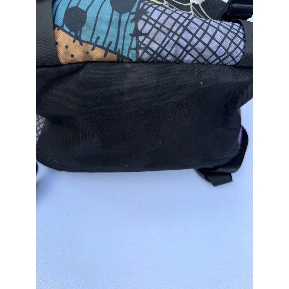 Disney Nightmare Before Christmas Jack Sally Patchwork Pinstripe Backpack Black
